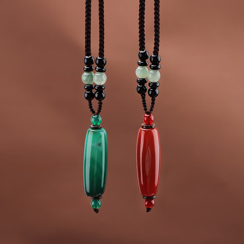 Nimara Ritual Green Agate Red Agate Balance Braided Oval Pendant Necklace