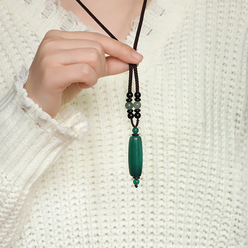 Support and Balance Green Agate Red Agate Braided Oval Pendant Necklace