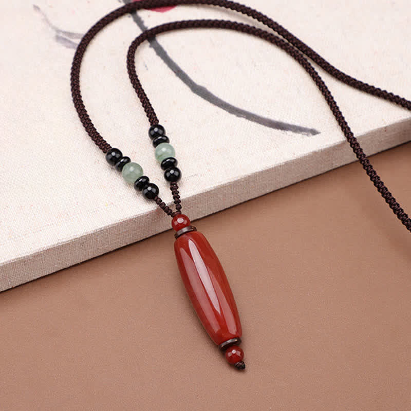 Support and Balance Green Agate Red Agate Braided Oval Pendant Necklace