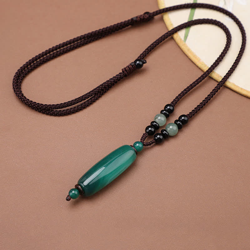 Support and Balance Green Agate Red Agate Braided Oval Pendant Necklace