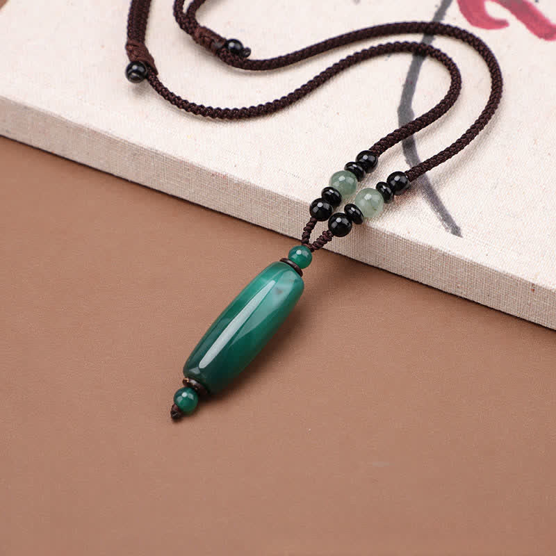 Nimara Ritual Green Agate Red Agate Balance Braided Oval Pendant Necklace