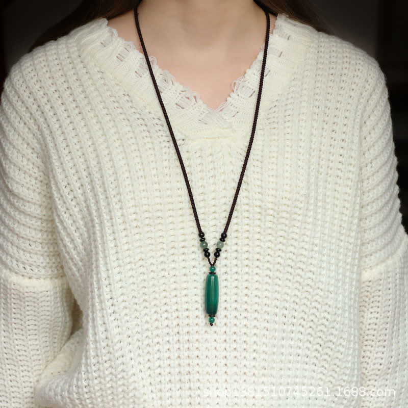 Support and Balance Green Agate Red Agate Braided Oval Pendant Necklace