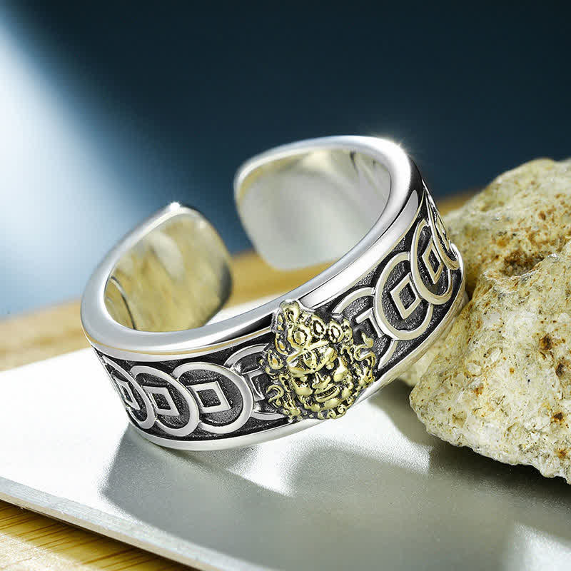 Nimara Ritual Tibetan Copper Plated With Silver Yellow Jambhala Protection Ring
