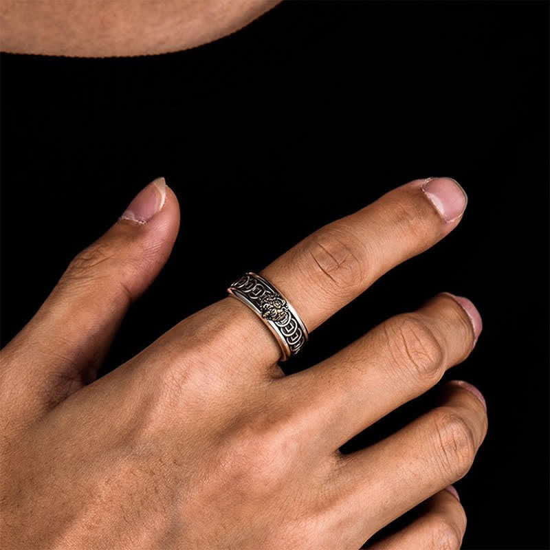 Nimara Ritual Tibetan Copper Plated With Silver Yellow Jambhala Protection Ring