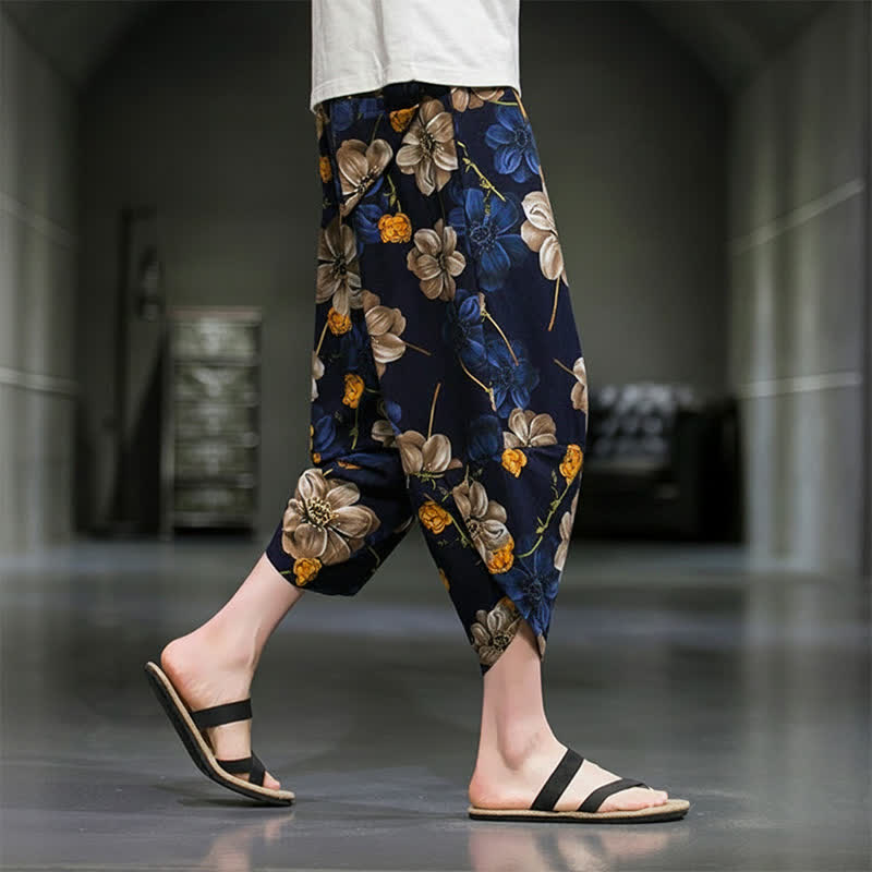 Nimara Ritual Summer Casual Boho Floral Capri Pants Men's Tapered Pants With Pockets