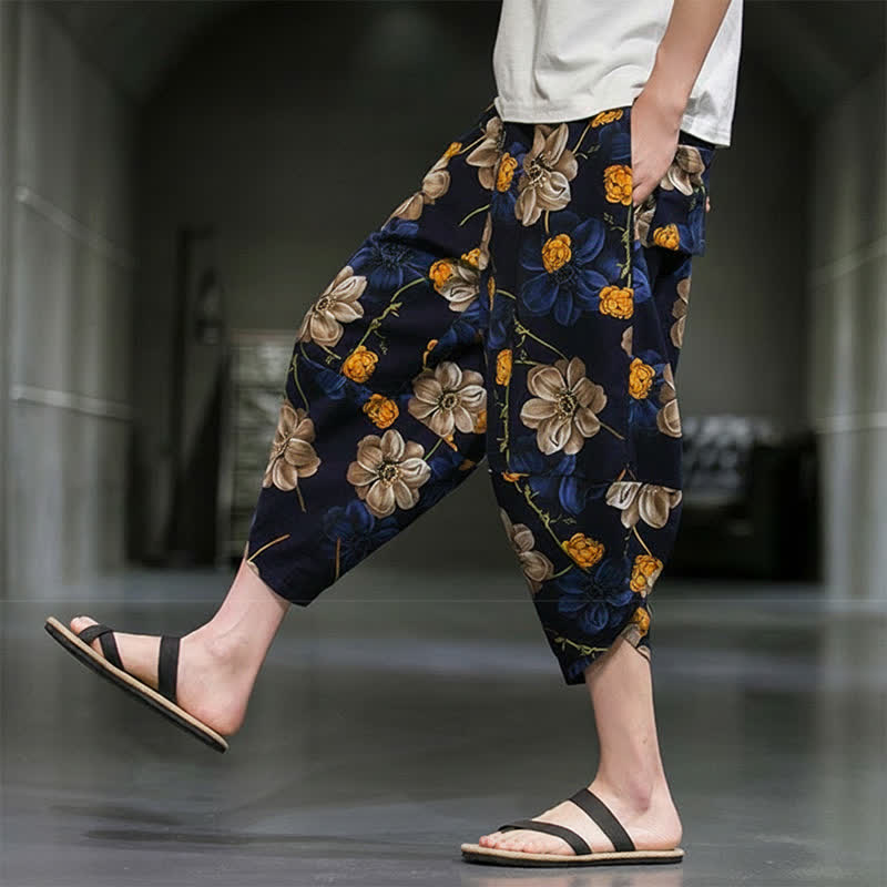 Nimara Ritual Summer Casual Boho Floral Capri Pants Men's Tapered Pants With Pockets