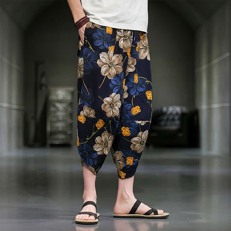 Nimara Ritual Summer Casual Boho Floral Capri Pants Men's Tapered Pants With Pockets