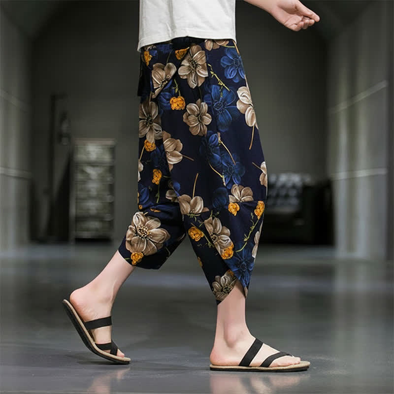 Nimara Ritual Summer Casual Boho Floral Capri Pants Men's Tapered Pants With Pockets