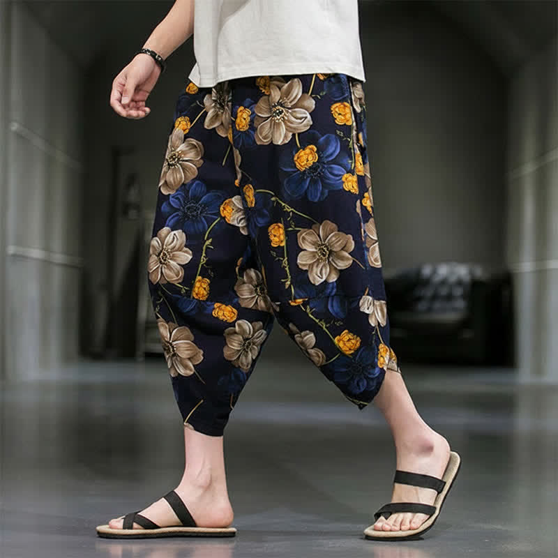 Nimara Ritual Summer Casual Boho Floral Capri Pants Men's Tapered Pants With Pockets