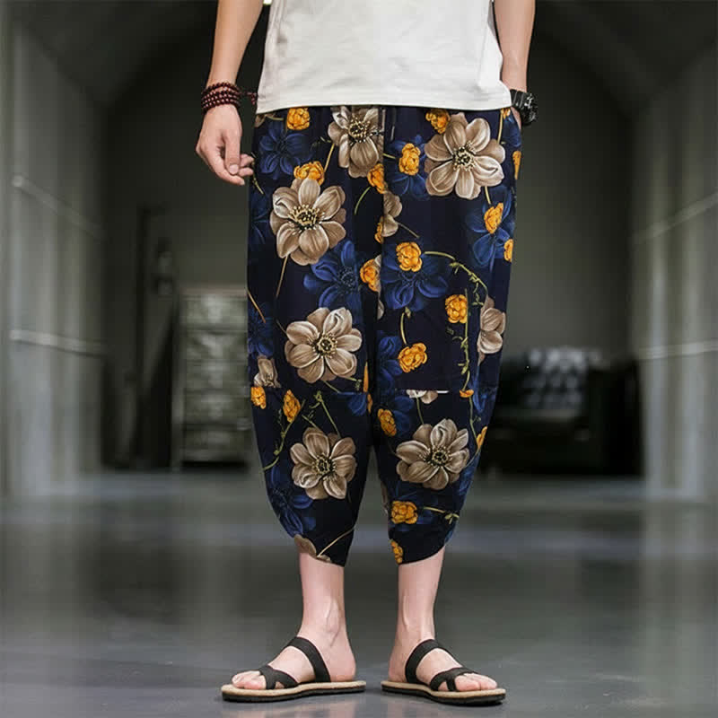 Nimara Ritual Summer Casual Boho Floral Capri Pants Men's Tapered Pants With Pockets