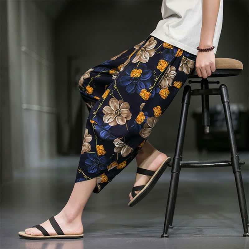 Nimara Ritual Summer Casual Boho Floral Capri Pants Men's Tapered Pants With Pockets