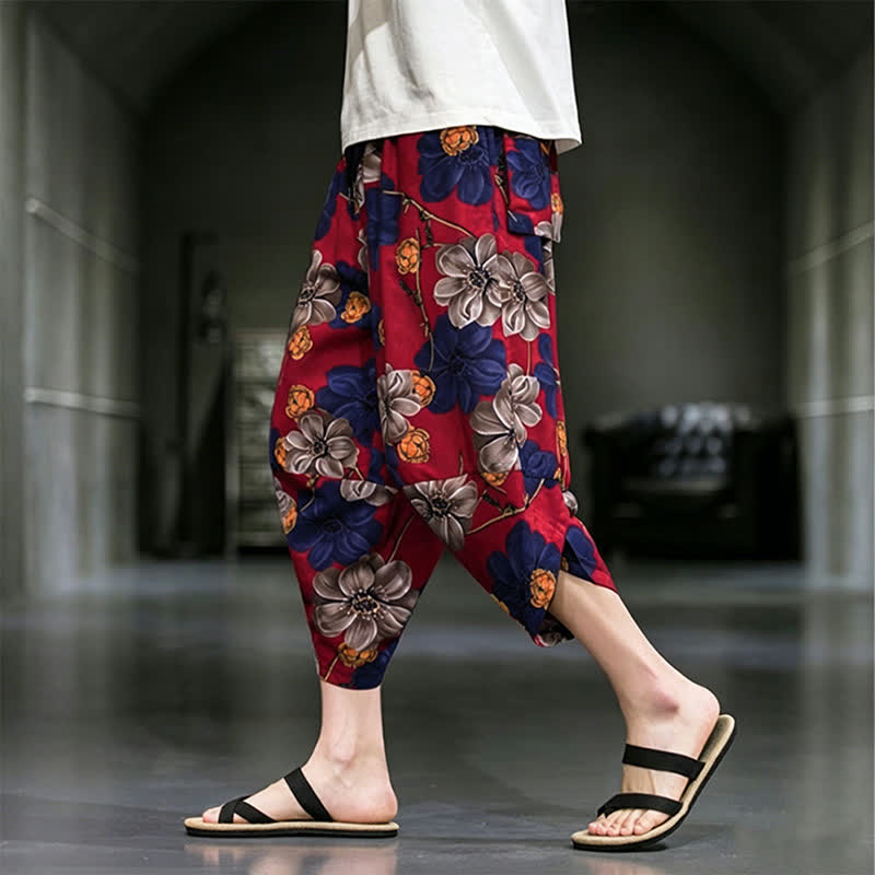 Nimara Ritual Summer Casual Boho Floral Capri Pants Men's Tapered Pants With Pockets