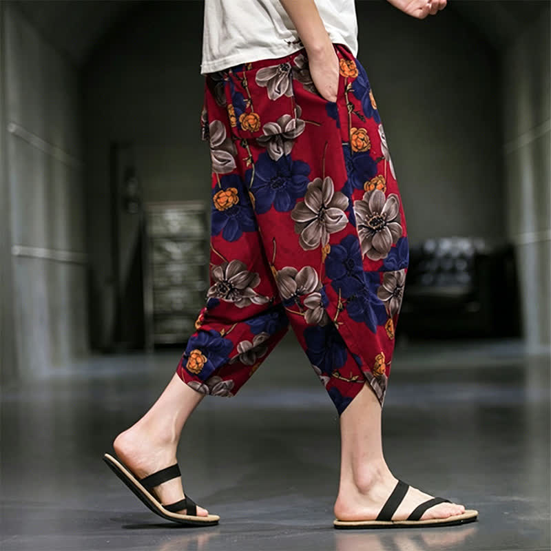 Nimara Ritual Summer Casual Boho Floral Capri Pants Men's Tapered Pants With Pockets