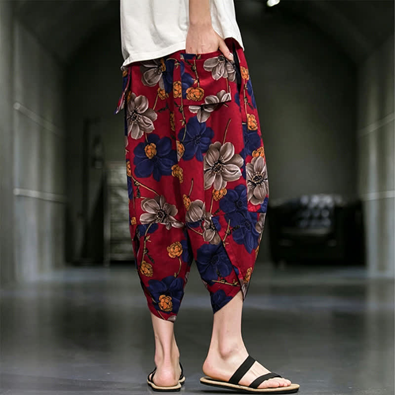 Nimara Ritual Summer Casual Boho Floral Capri Pants Men's Tapered Pants With Pockets