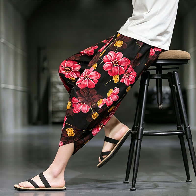 Nimara Ritual Summer Casual Boho Floral Capri Pants Men's Tapered Pants With Pockets