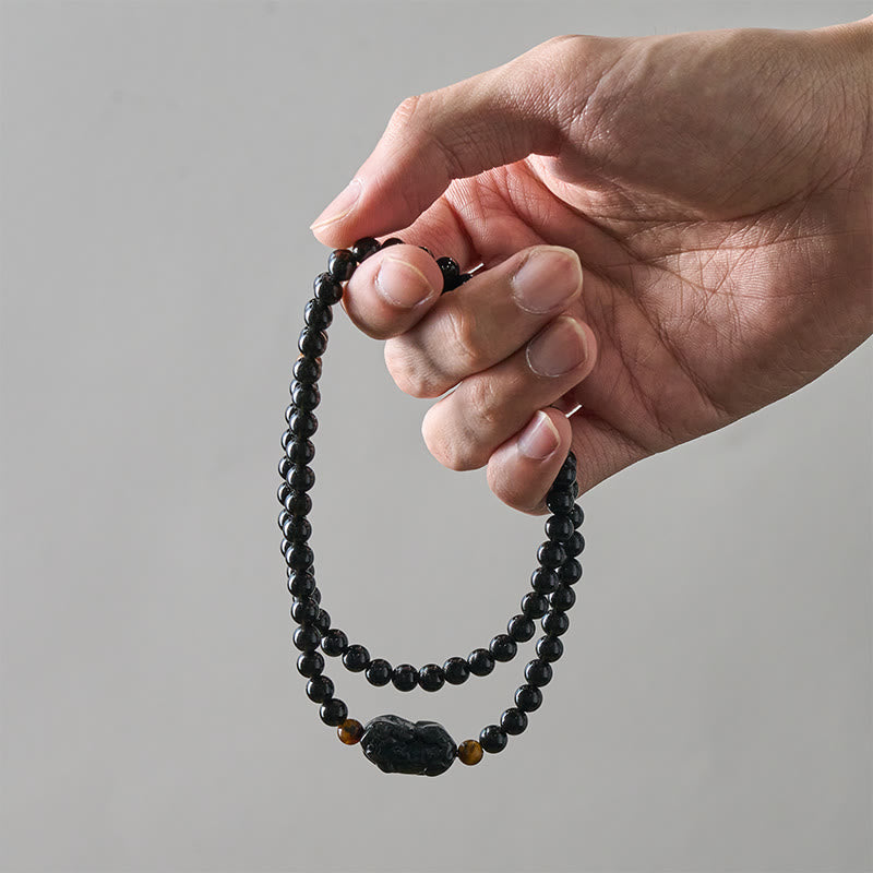 Nimara Ritual PiXiu Rainbow Obsidian Black Obsidian Wealth Hand Carved Bead Bracelet