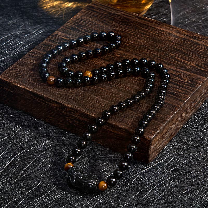 Nimara Ritual PiXiu Rainbow Obsidian Black Obsidian Wealth Hand Carved Bead Bracelet