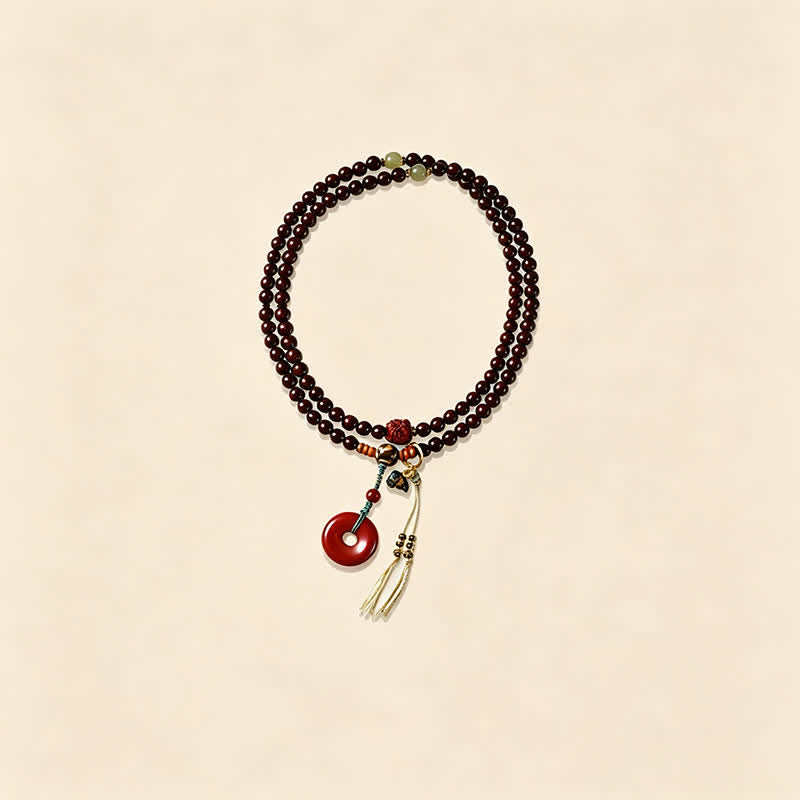 Nimara Ritual Red Sandalwood Peace Buckle Protection Hand-Woven 108 Bead Mala
