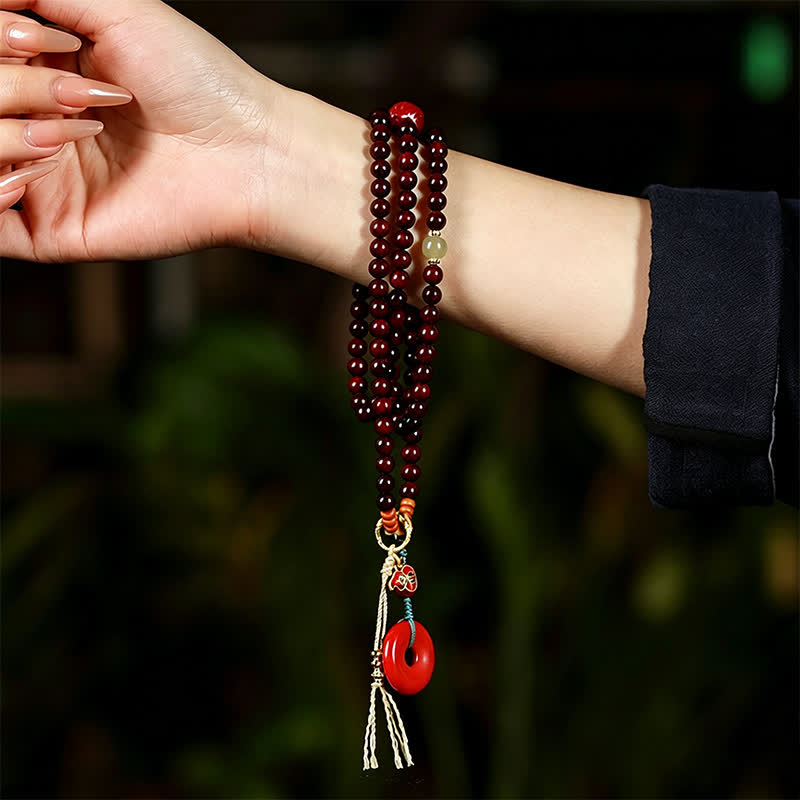 Nimara Ritual Red Sandalwood Peace Buckle Protection Hand-Woven 108 Bead Mala