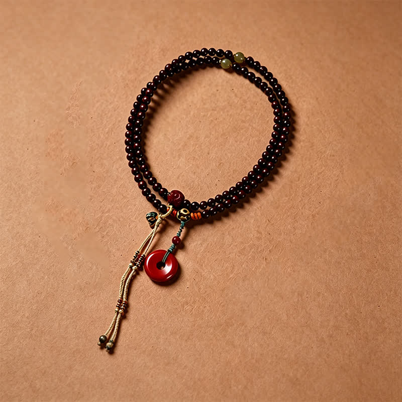 Nimara Ritual Red Sandalwood Peace Buckle Protection Hand-Woven 108 Bead Mala