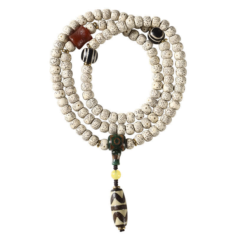Nimara Ritual Star Moon Bodhi Seed Dzi Bead Wisdom Hand-Woven Tibetan 108 Bead Mala