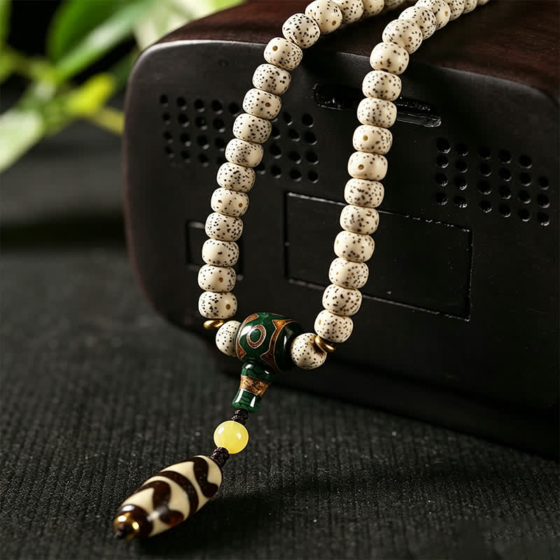 Nimara Ritual Star Moon Bodhi Seed Dzi Bead Wisdom Hand-Woven Tibetan 108 Bead Mala