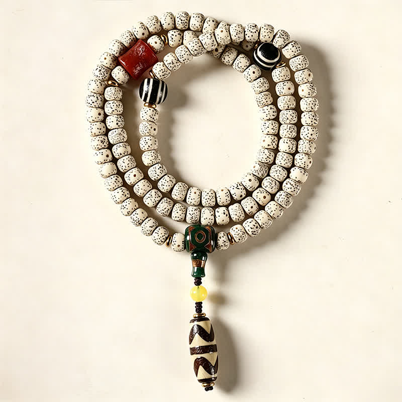 Nimara Ritual Star Moon Bodhi Seed Dzi Bead Wisdom Hand-Woven Tibetan 108 Bead Mala