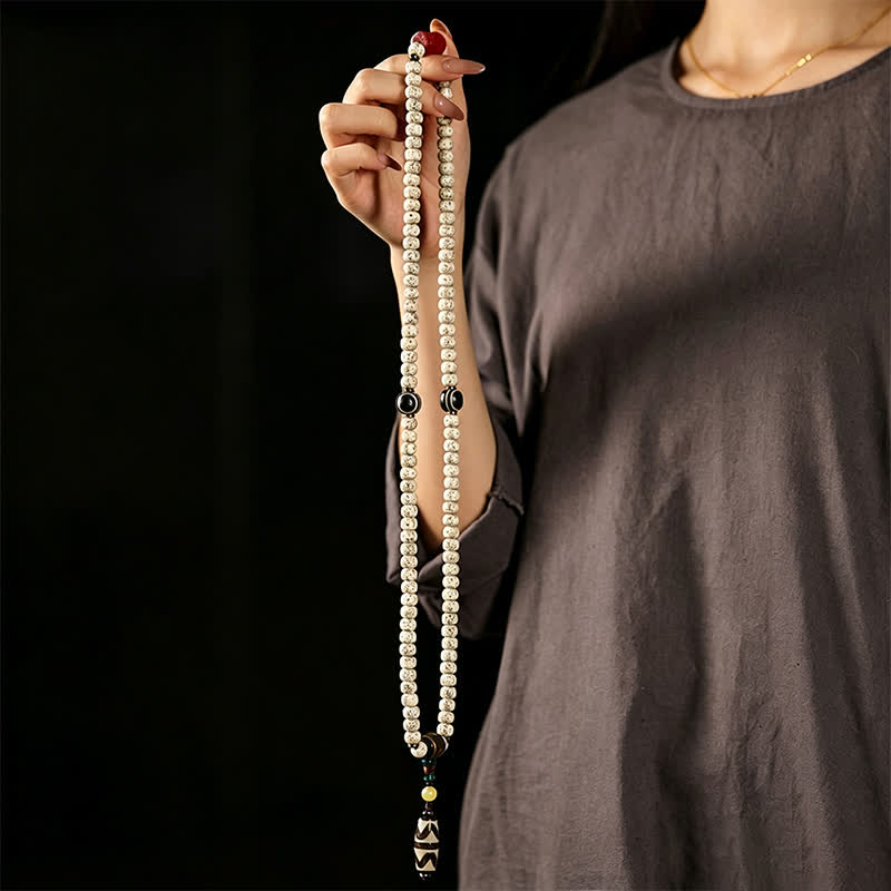 Nimara Ritual Star Moon Bodhi Seed Dzi Bead Wisdom Hand-Woven Tibetan 108 Bead Mala