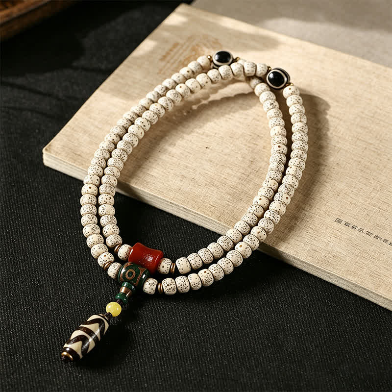 Nimara Ritual Star Moon Bodhi Seed Dzi Bead Wisdom Hand-Woven Tibetan 108 Bead Mala
