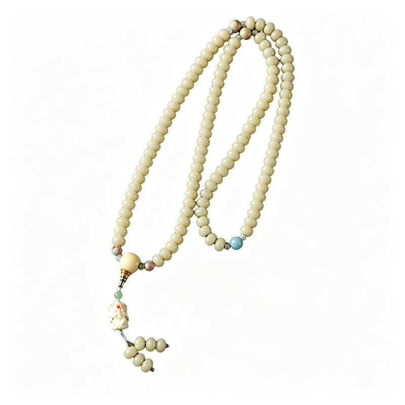 Nimara Ritual White Bodhi Seed Bodhisattva Tara Hope Hand-Woven Ethnic 108 Bead Mala