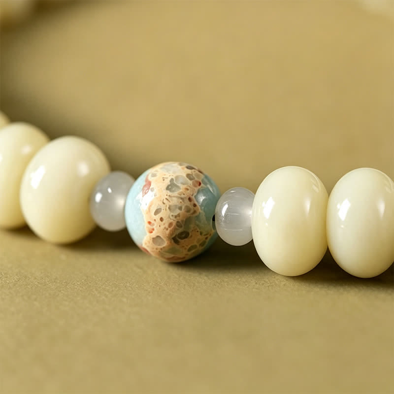 Nimara Ritual White Bodhi Seed Bodhisattva Tara Hope Hand-Woven Ethnic 108 Bead Mala