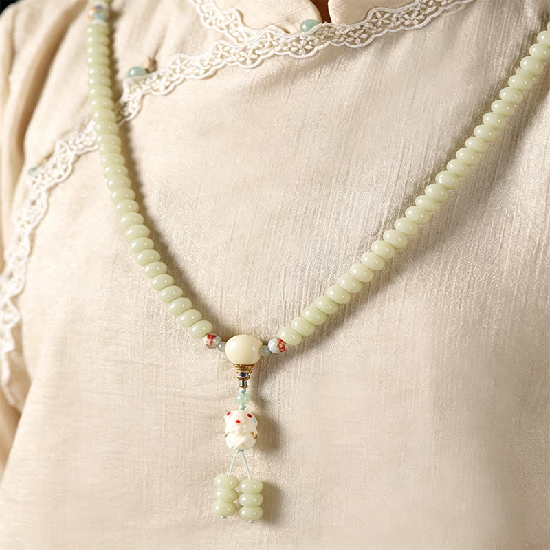 Nimara Ritual White Bodhi Seed Bodhisattva Tara Hope Hand-Woven Ethnic 108 Bead Mala