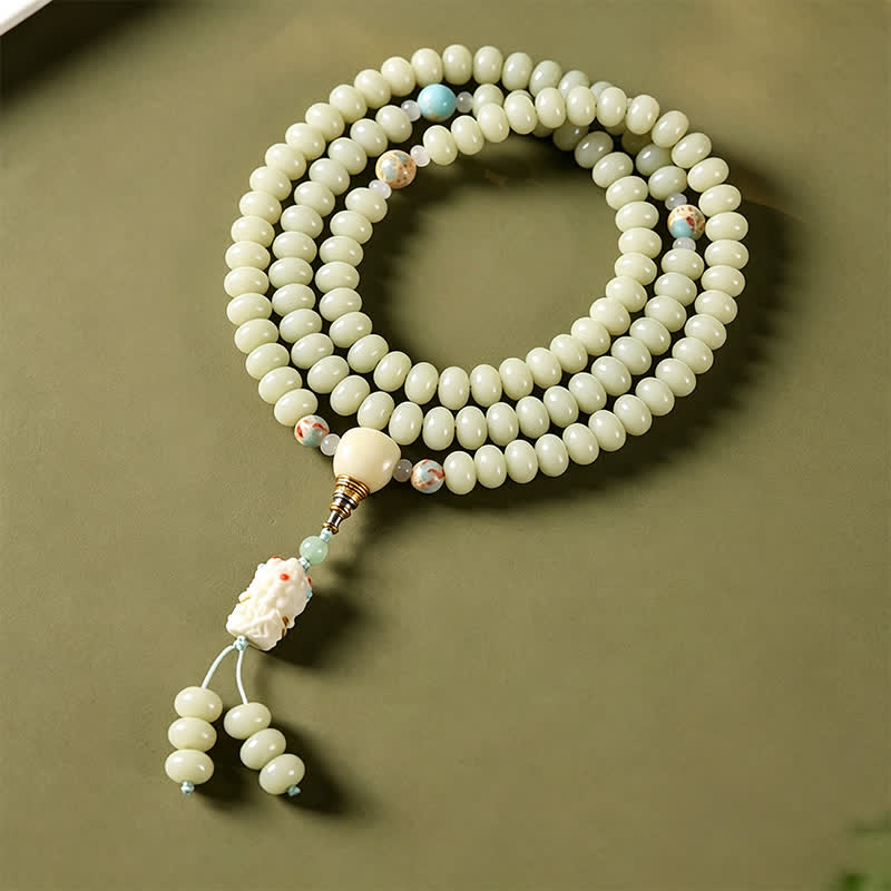 Nimara Ritual White Bodhi Seed Bodhisattva Tara Hope Hand-Woven Ethnic 108 Bead Mala