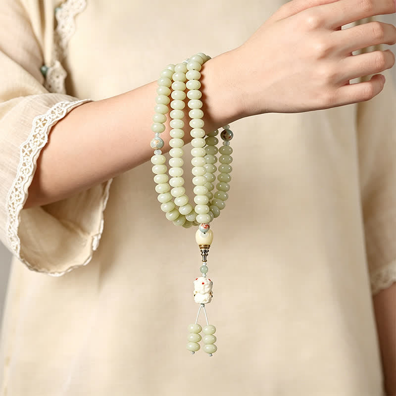 Nimara Ritual White Bodhi Seed Bodhisattva Tara Hope Hand-Woven Ethnic 108 Bead Mala