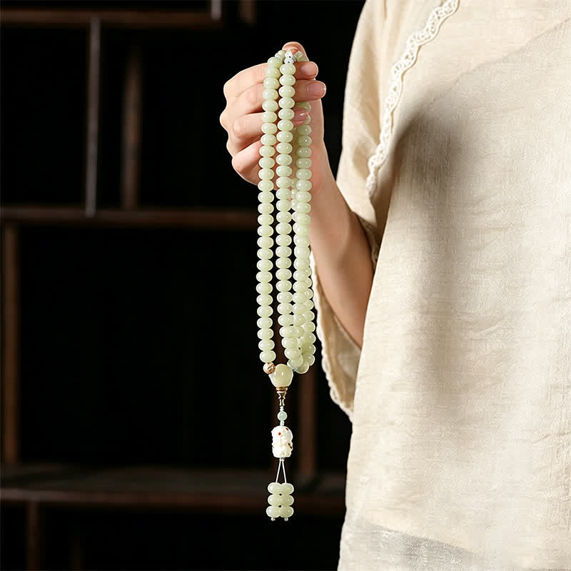 Nimara Ritual White Bodhi Seed Bodhisattva Tara Hope Hand-Woven Ethnic 108 Bead Mala