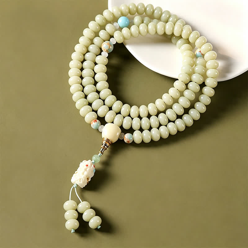 Nimara Ritual White Bodhi Seed Bodhisattva Tara Hope Hand-Woven Ethnic 108 Bead Mala