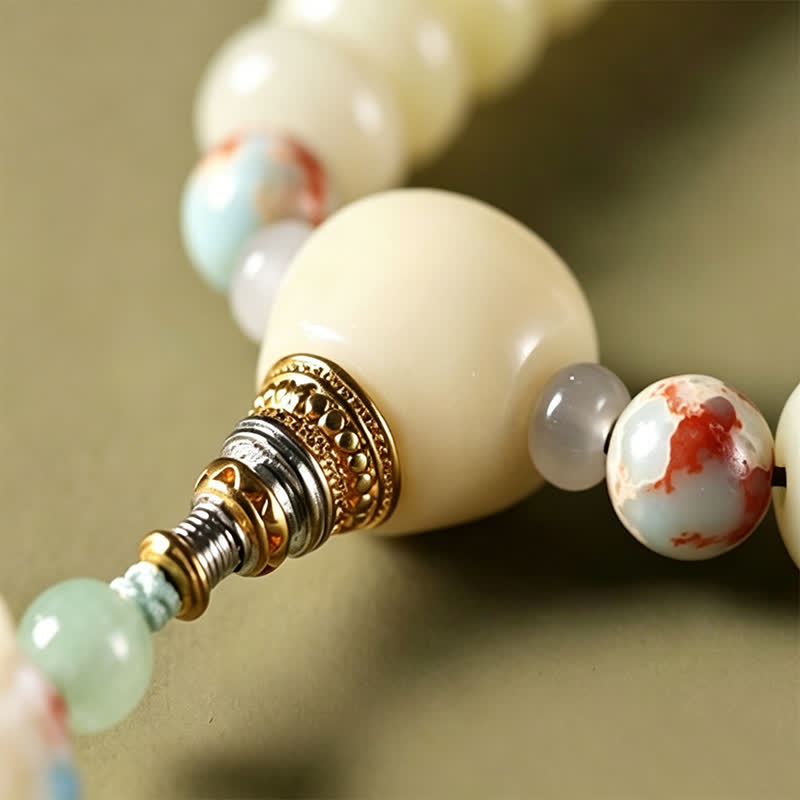 Nimara Ritual White Bodhi Seed Bodhisattva Tara Hope Hand-Woven Ethnic 108 Bead Mala