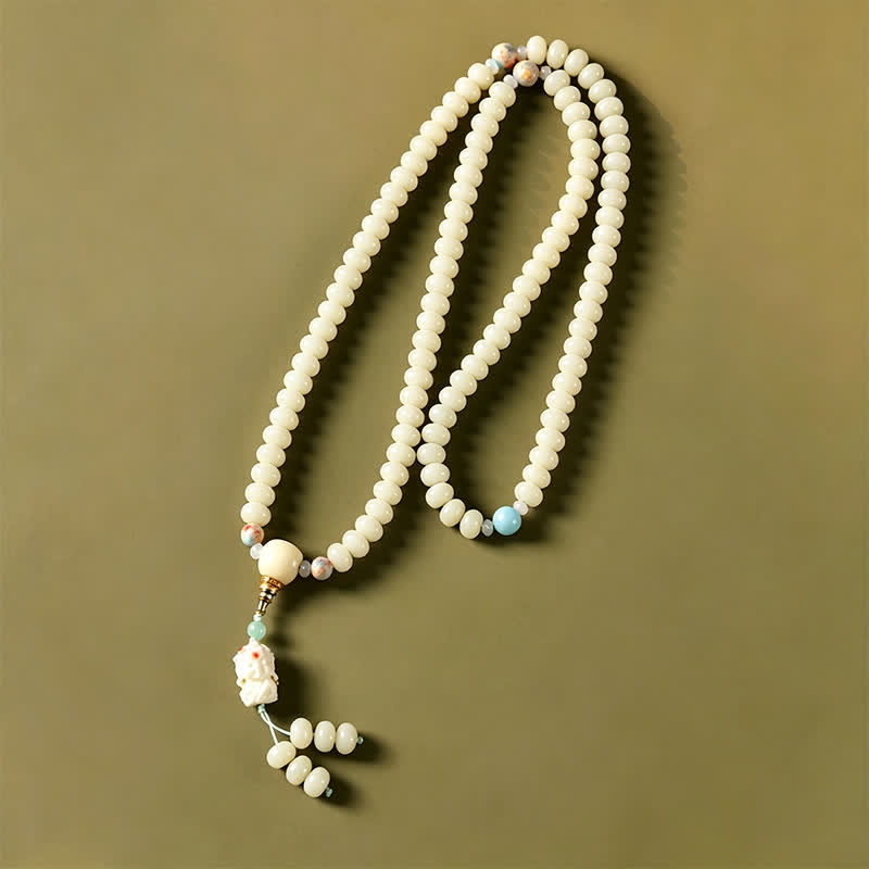 Nimara Ritual White Bodhi Seed Bodhisattva Tara Hope Hand-Woven Ethnic 108 Bead Mala