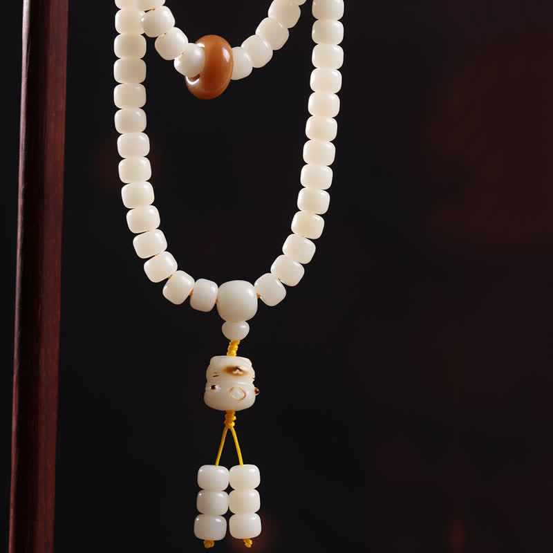 Nimara Ritual White Bodhi Seed Cat Purity Hand-Polished Prayer Mala