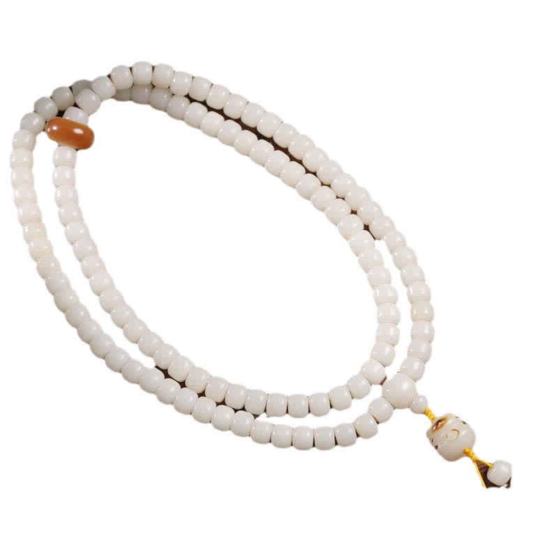 Nimara Ritual White Bodhi Seed Cat Purity Hand-Polished Prayer Mala