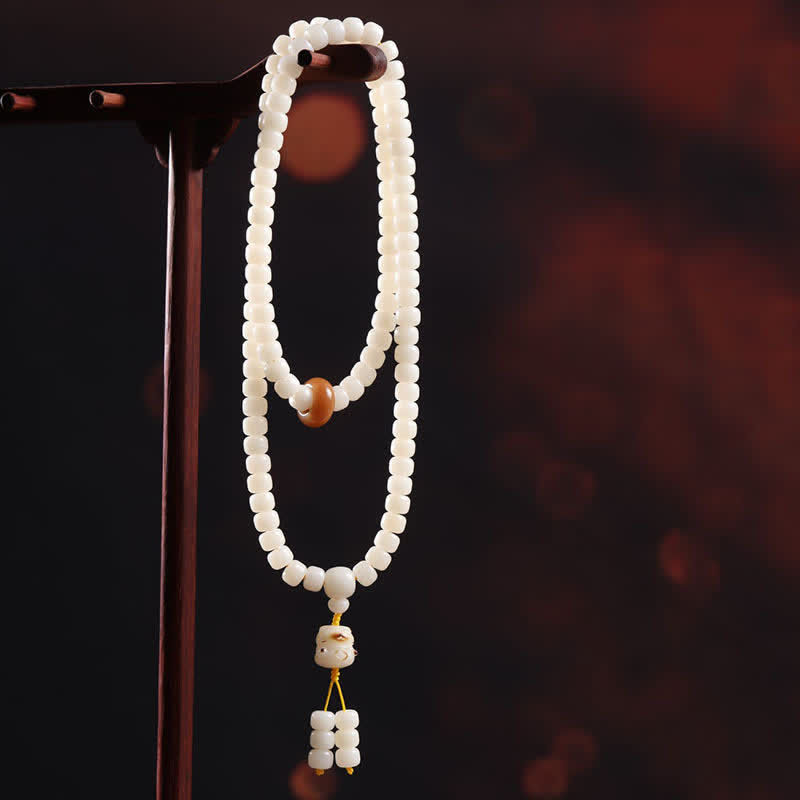Nimara Ritual White Bodhi Seed Cat Purity Hand-Polished Prayer Mala
