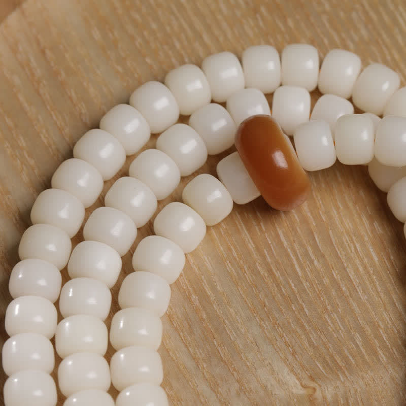 Nimara Ritual White Bodhi Seed Cat Purity Hand-Polished Prayer Mala
