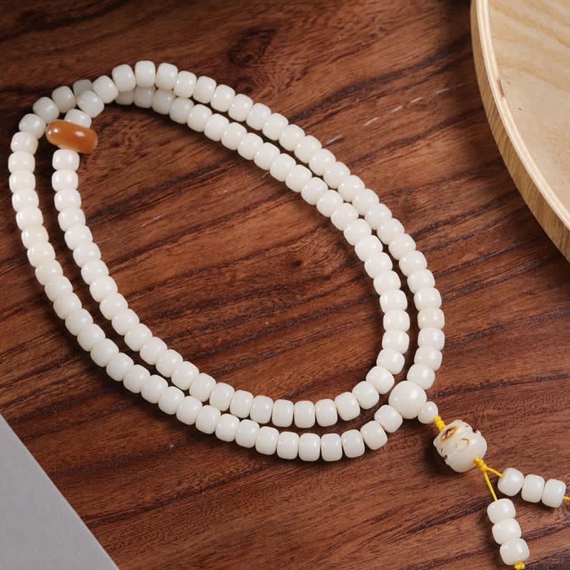 Nimara Ritual White Bodhi Seed Cat Purity Hand-Polished Prayer Mala