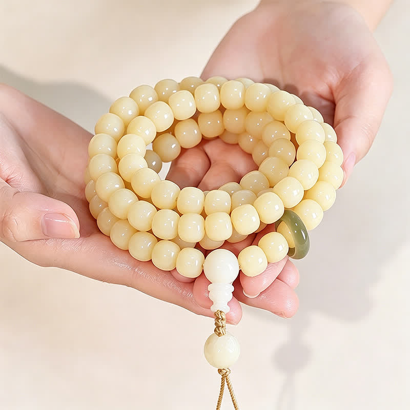Nimara Ritual Bodhi Root Lotus Pendant Purity 108 Bead Hand Polished Round Mala