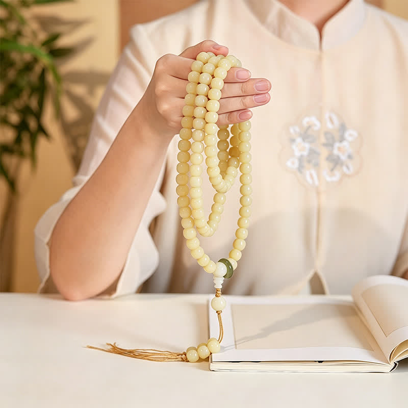 Nimara Ritual Bodhi Root Lotus Pendant Purity 108 Bead Hand Polished Round Mala