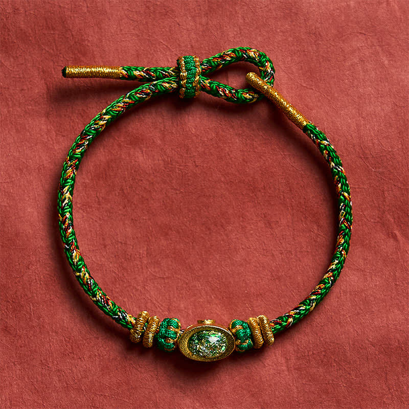 Nimara Ritual Five Color Hand Woven Green String Green Ingots And Plum Blossom Amulets Protection Adjustable Bracelet