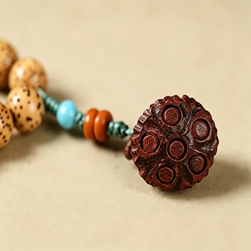 Nimara Ritual Star Moon Bodhi Seed Lotus Pod Handcrafted Wisdom Round 108 Bead Mala