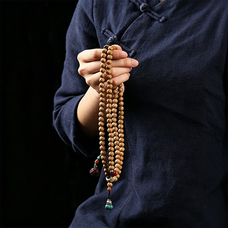 Nimara Ritual Star Moon Bodhi Seed Lotus Pod Handcrafted Wisdom Round 108 Bead Mala