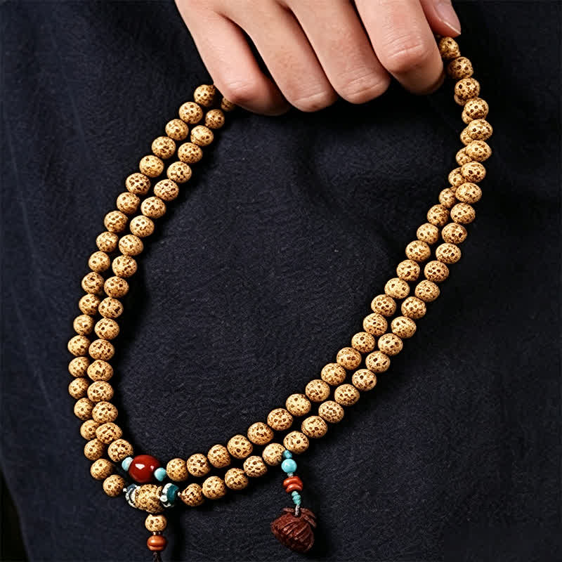 Nimara Ritual Star Moon Bodhi Seed Lotus Pod Handcrafted Wisdom Round 108 Bead Mala