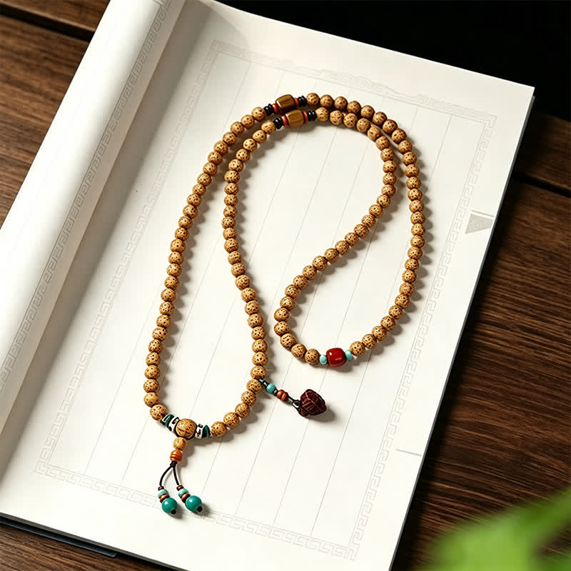Nimara Ritual Star Moon Bodhi Seed Lotus Pod Handcrafted Wisdom Round 108 Bead Mala